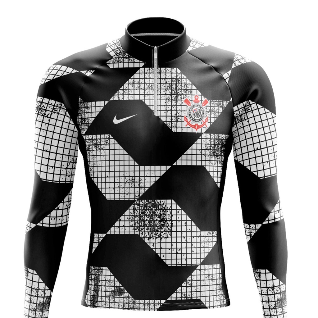 Camisa Mtb Ciclismo Corinthians Manga Longa Camiseta Para Ciclista com Proteção UV/UVB/UVA 50+/Zíper Parcial