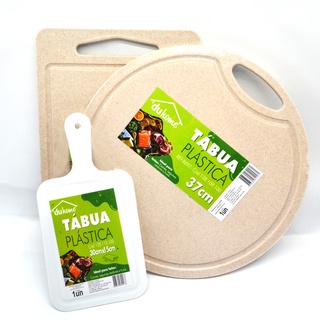 Kit 3 Tabuas De Corte Para Carnes Churrasco E Legumes Com Alça Retangular Redondo Plástico Resistente Fácil Limpeza