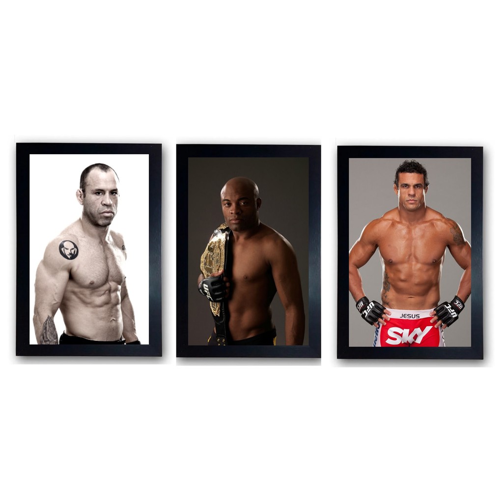 Kit 03 Quadro Ufc Mma Lendas Anderson Silva Vitor Belfort Vanderlei Silva Moldurado