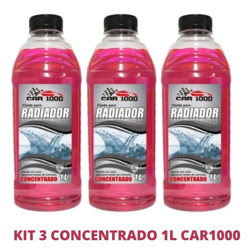 Kit 3 Aditivo 1l Radiador Fluido Rosa Concentrado Car1000