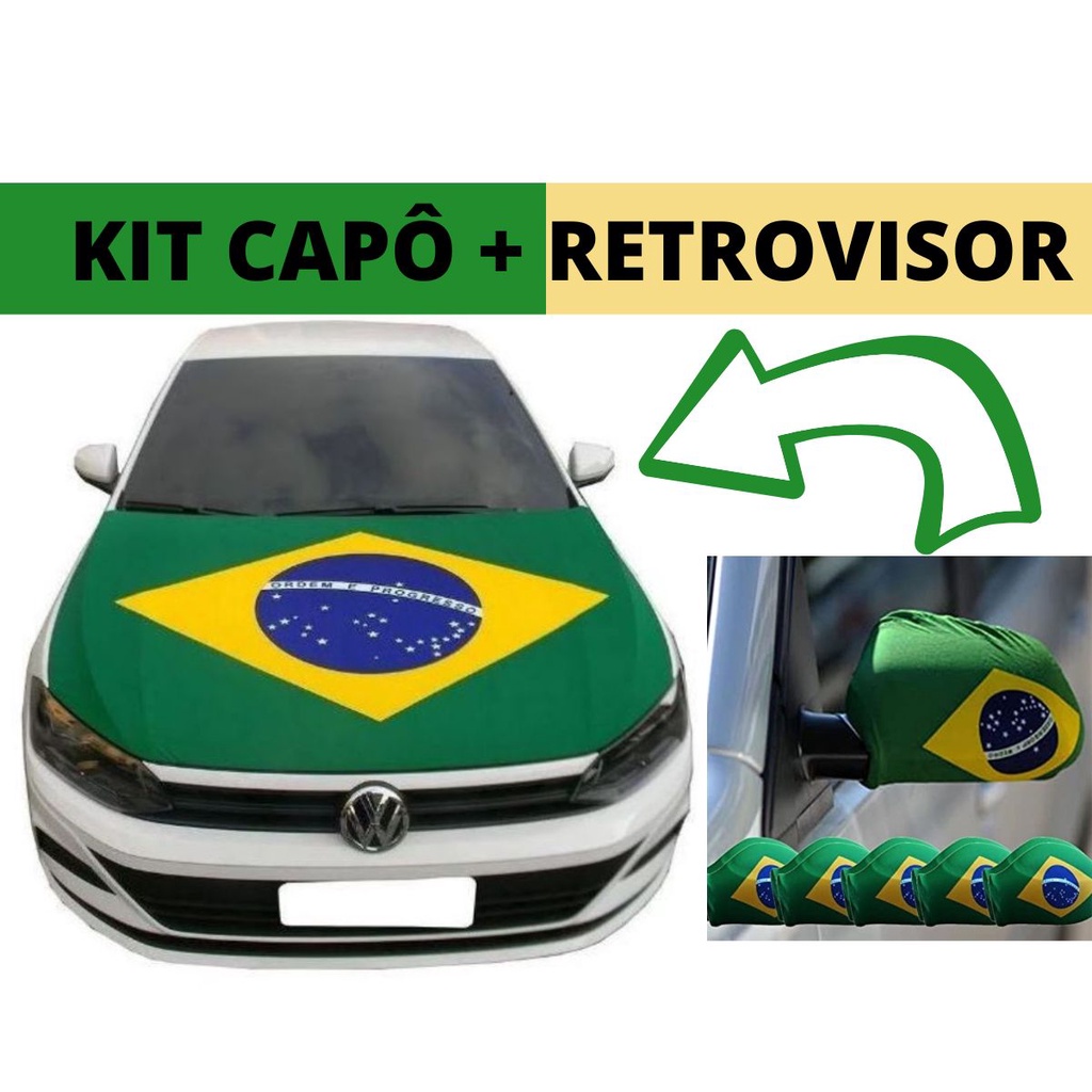 Kit Bandeira do Brasil Capô de Carro Retrovisor Picape Caminhão SUV Torcida Brasileira