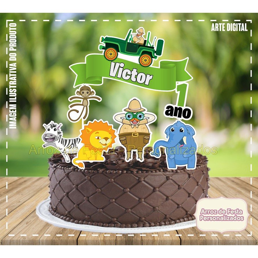 Topo de Bolo Topper de Bolo Personalizado Mundo Bita Safari