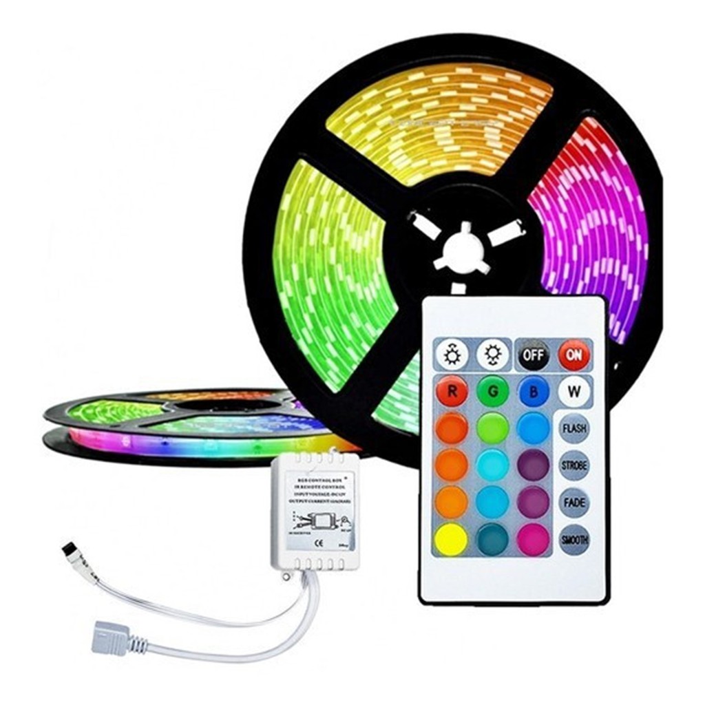 Fita Led Rgb Rolo m E Controle Econômica Kit Completo Várias Cores e Modalidades Shopee