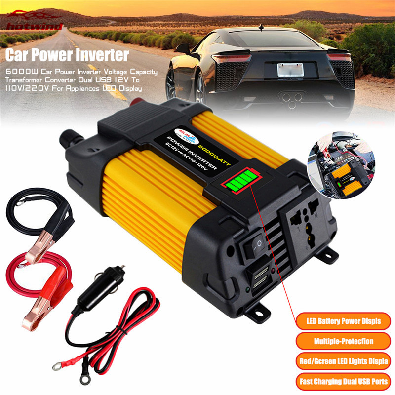 Conversor De Tensão De 4000w/6000w Capacidade Carro Inversor Duplo De Energia Usb 12v A 110v/220v