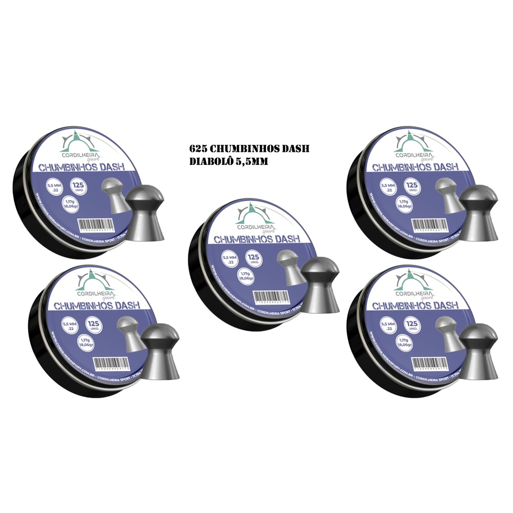 5 Potes de Chumbinhos Cordilheira Dash 5,5mm | 625 Chumbinhos em Oferta na Shopee
