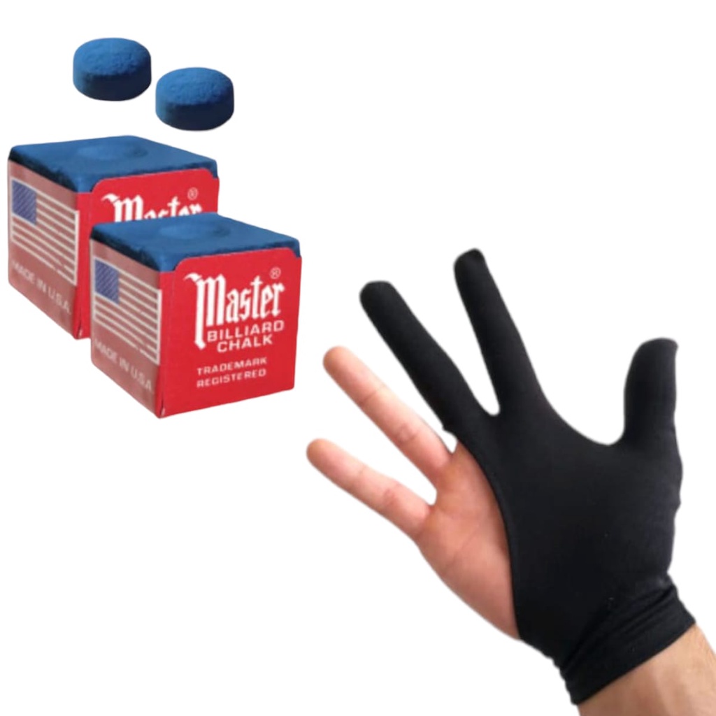 Kit Sinuca Snooker Luva + 2 Giz Master Original EUA + 2 Solas de Couro Bilhar Jogo