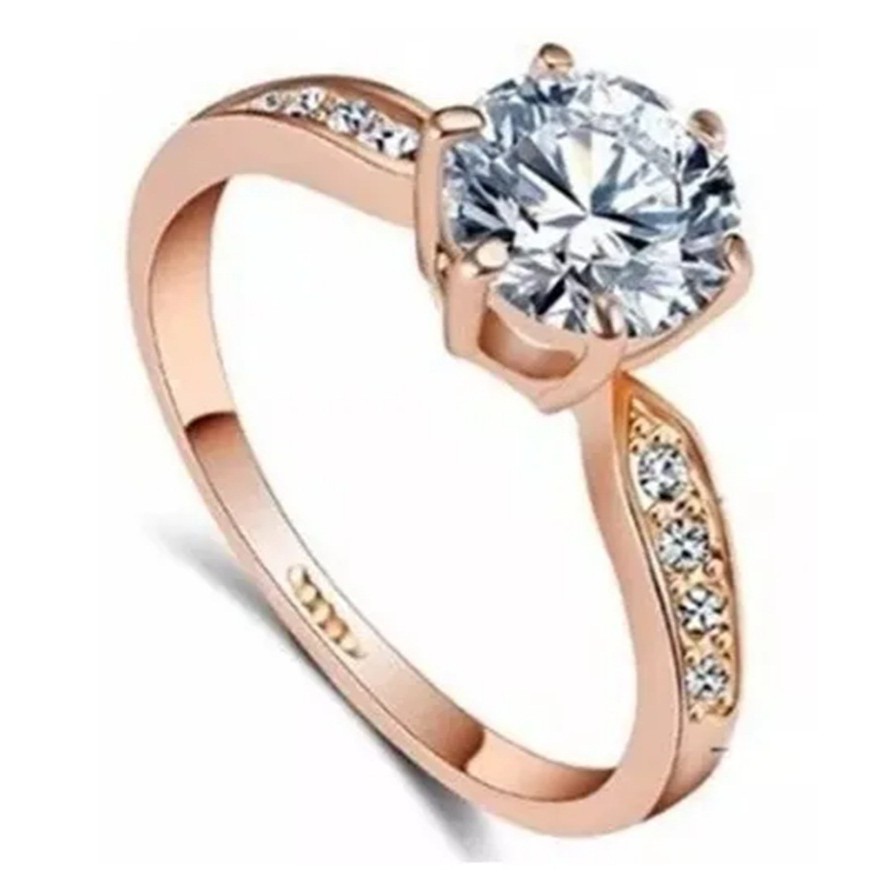 Anel Feminino Noivado Namoro Solitário Ouro Rose Banhado Brilhante em Oferta na Shopee