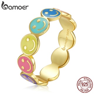 Bamoer Anel De Dedo De Prata 925 Colorido Rosto Sorridente Estilo Moda Jóias Presentes Para Mulheres Bsr220-6
