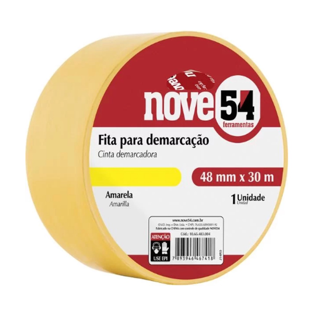 Fita Adesiva para Demarcação de Solo 48mm X 30m Revestida Com Camada de Borracha Amarela nove54 - 1065483004