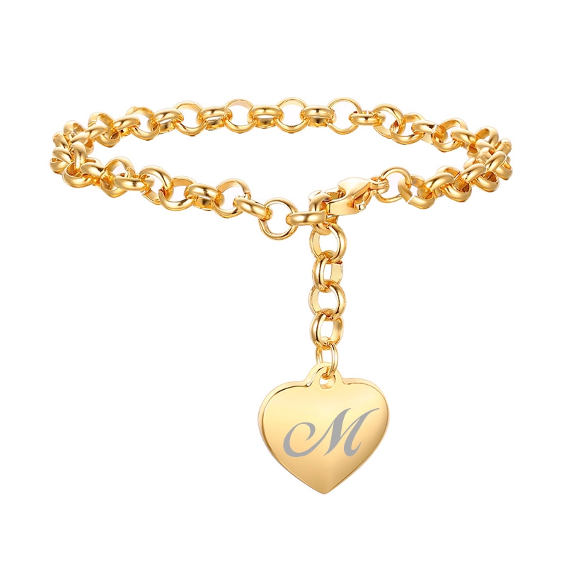Vnox Pulseira com Pingente de Aço Inox Folheado a Ouro com Iniciais em Letras do Alfabeto Bracelete Feminino - Fashion Accessories