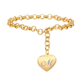 Vnox Pulseira com Pingente de Aço Inox Folheado a Ouro com Iniciais em Letras do Alfabeto Bracelete Feminino