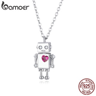 Colar Pingente Bamoer Prata 925 Coração Robô 45cm Corrente Ajustável