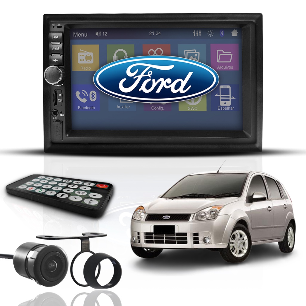 Kit Central Multimídia Mp5 2 Din Bt Espelha Dvd Câm Fiesta em Oferta na Shopee