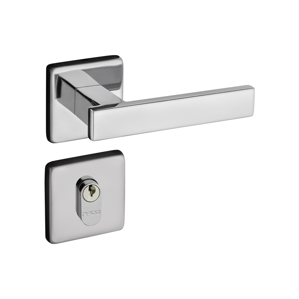 Fechadura Externa Pado Concept 408 Roseta Quadrada Cromada | Máquina 40mm | Cilindro 55mm