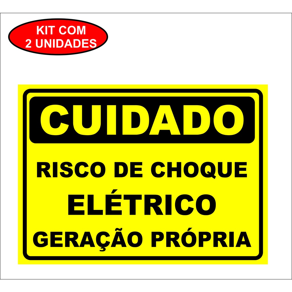 Kit2 Placa Sinalização Risco Choque Elétrico Geração Própria