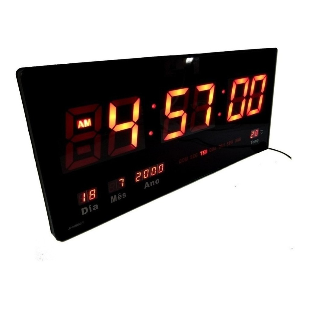 Relogio Digital 46cm Led Luminoso Calendario Termometro