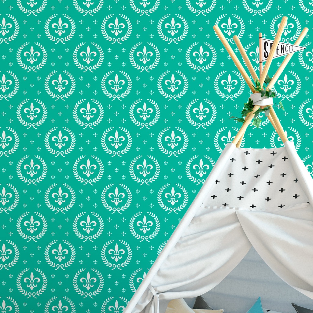 Papel de Parede Flor de Lis Azul Turquesa (Infantil)