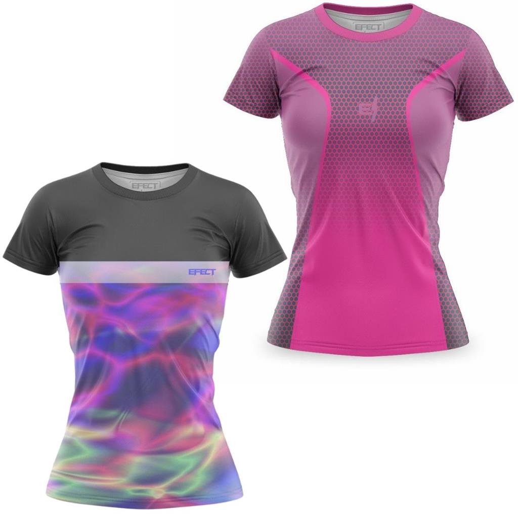 Kit 2 Camiseta Tshirt Feminina Efect Esportiva Academia Caminhada Protecao UV50