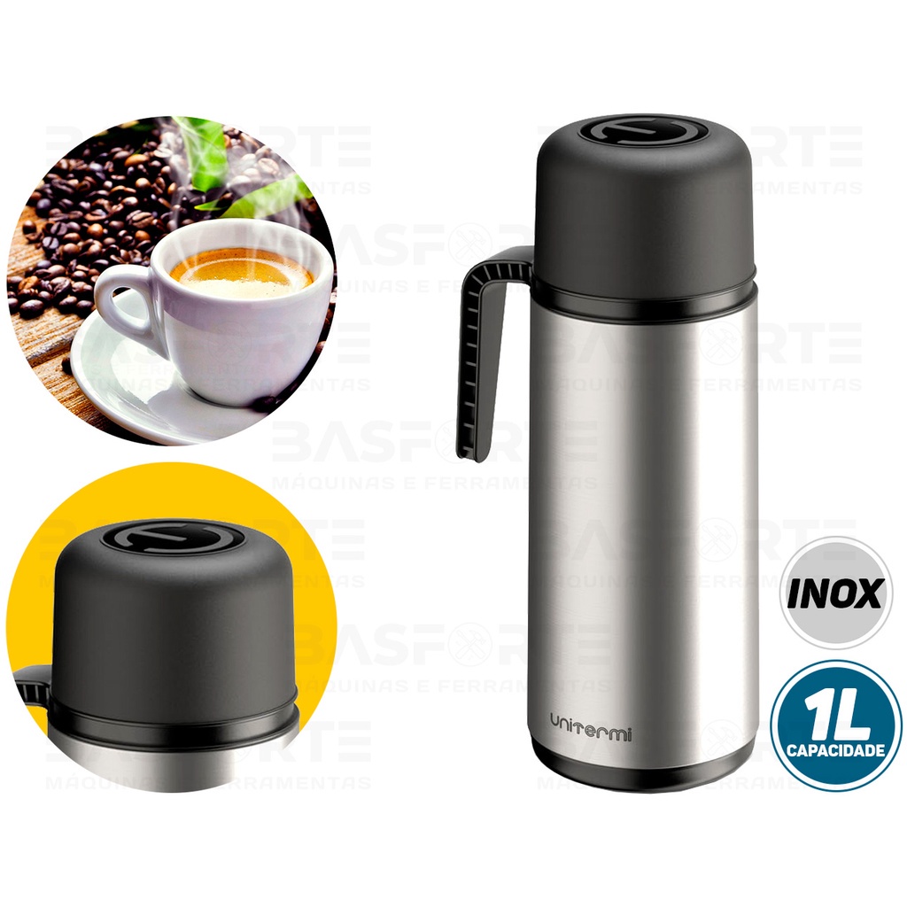 Garrafa Térmica Roma 1 Litro Inox Unitermi P/ Café Chá Chimarrão Água Quente Fria