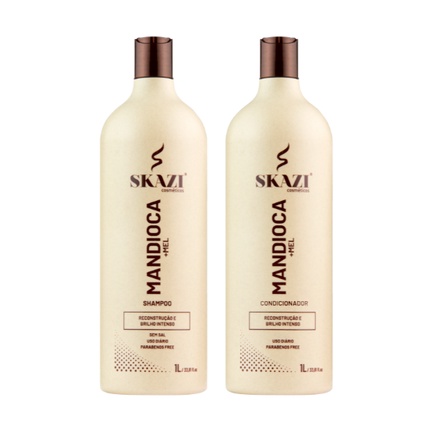 Kit Tratamento Capilar Skazi Shampoo E Condicionador Mandioca + Mel  01 Litro em Oferta na Shopee