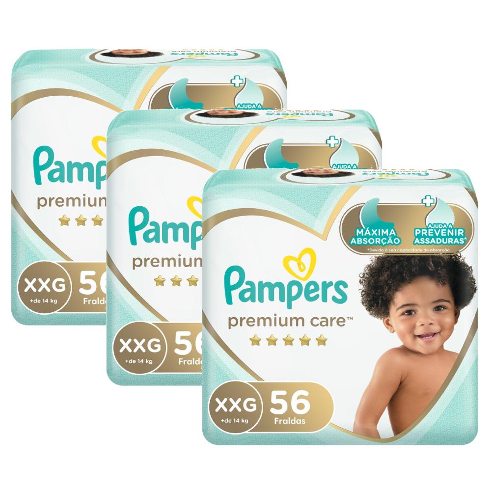 Kit Fralda Pampers Premium Care Nova Jumbo Tamanho XXG 168 Unidades em Oferta na Shopee
