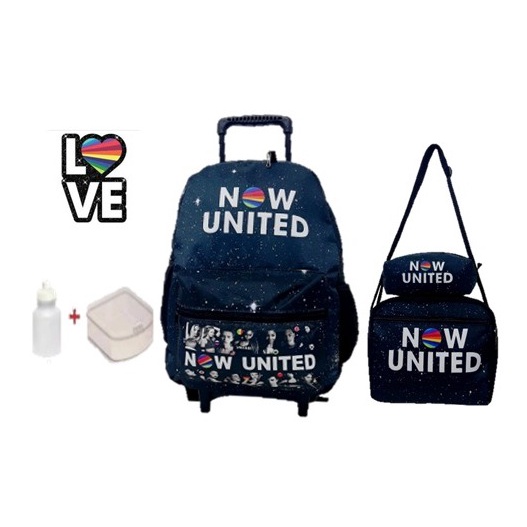 Kit Mochila rodinha infantil Now United +Potes
