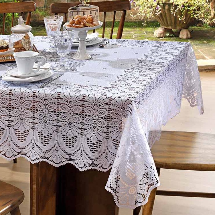 Toalha de Mesa Retangular 8 Lugares Renda Clássica Arabesco Interlar 150x250cm Branca/Dese...