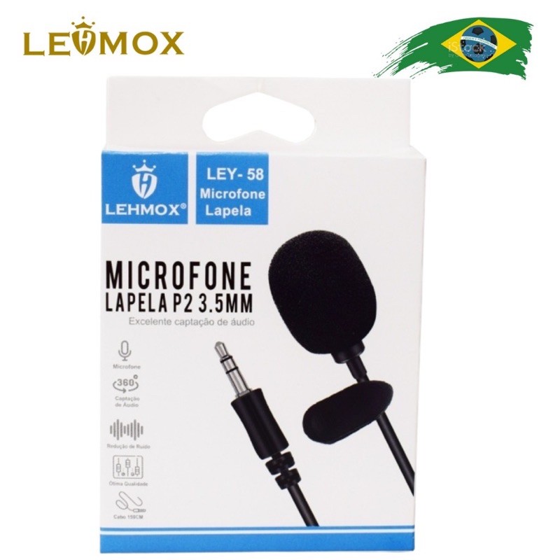 Microfone De Lapela LEHMOX Entrada P2 LEY-58 LEY-50 Designer Compacto