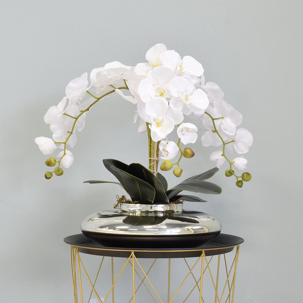 Arranjo de Orquídeas Artificiais Branca no Vaso Espelhado | Shopee Brasil