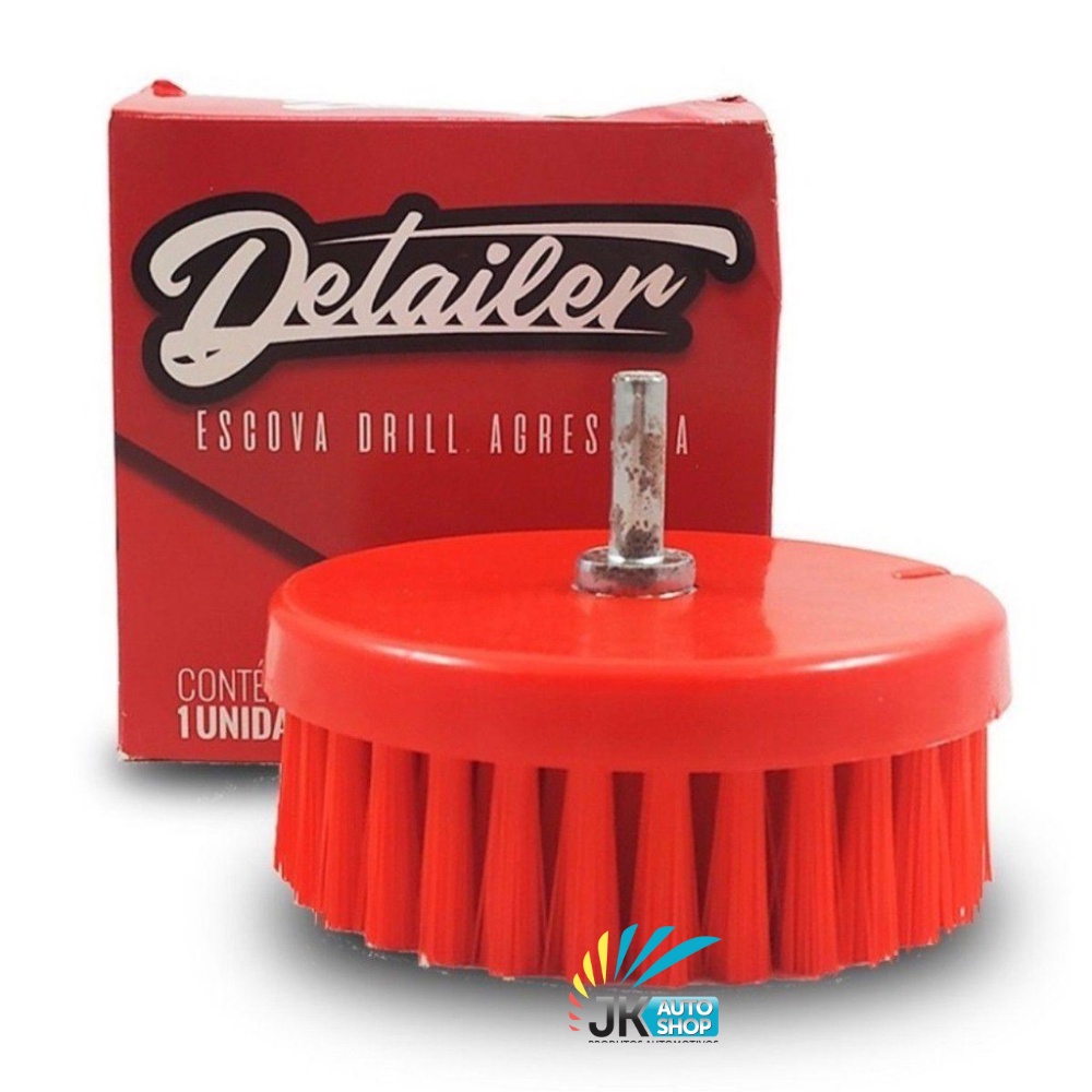 Escova Modelo Drill Vermelha Cerdas Agressivas Acompanha Adaptador Drill P/ Parafusadeira Detailer