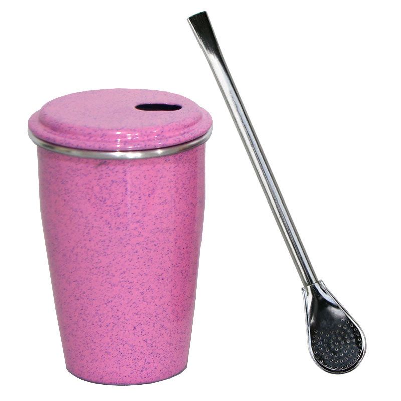 Kit Terere: Copo Termico e Bomba Metal Rosa - Gastrobel