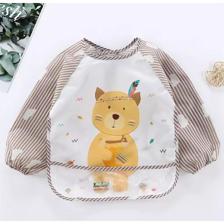 Babador Manga Longa Impermeável com Cata Migalhas para Bebe e Criança