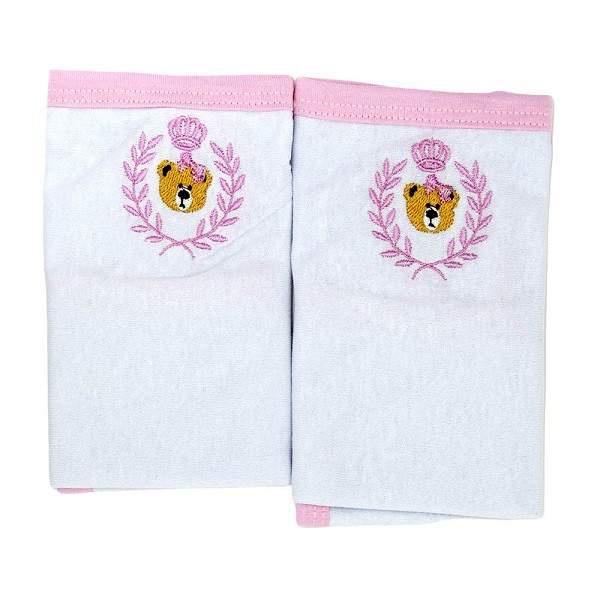 Kit Pano de Boca Babete Baby Deluxe com Prendedor de Chupeta Ursinho bordado Rosa Coroa Royal Luxo Algodão Fio Penteado