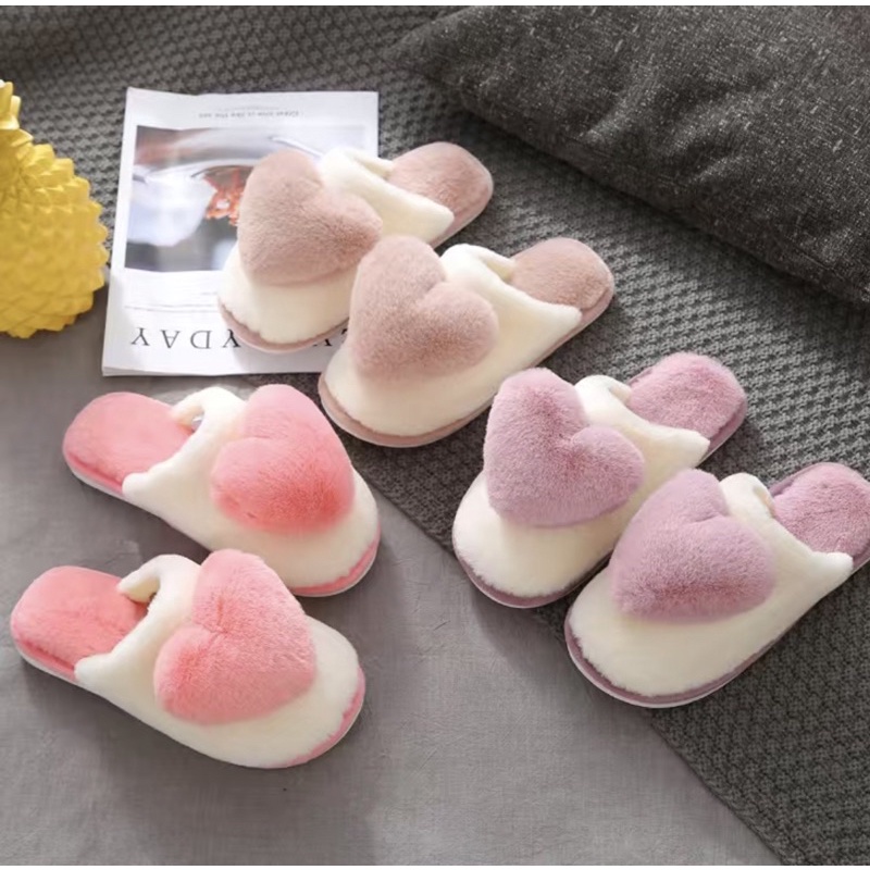 Pantufa Chinelo De Frio Adulto Feminina Peluda C/coração