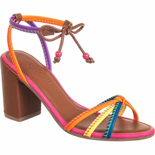 Sandália Feminina GiGiL Colorida Salto Médio Alto Baixo Bloco Quadrado Multicolorida Moda Blogueira Verão Confortável
