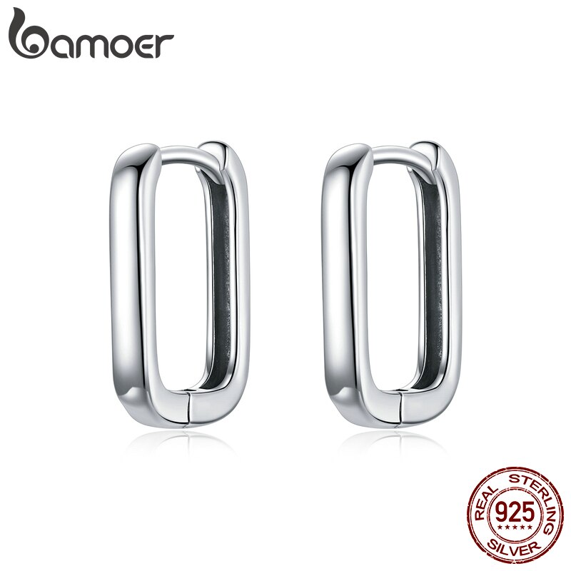 Bamoer Prata Praça Buckle Brincos 925 Sterling Silver Clássico Francês Brinco Para As Mulheres Do Partido Casamento Jóias Finas Bse478