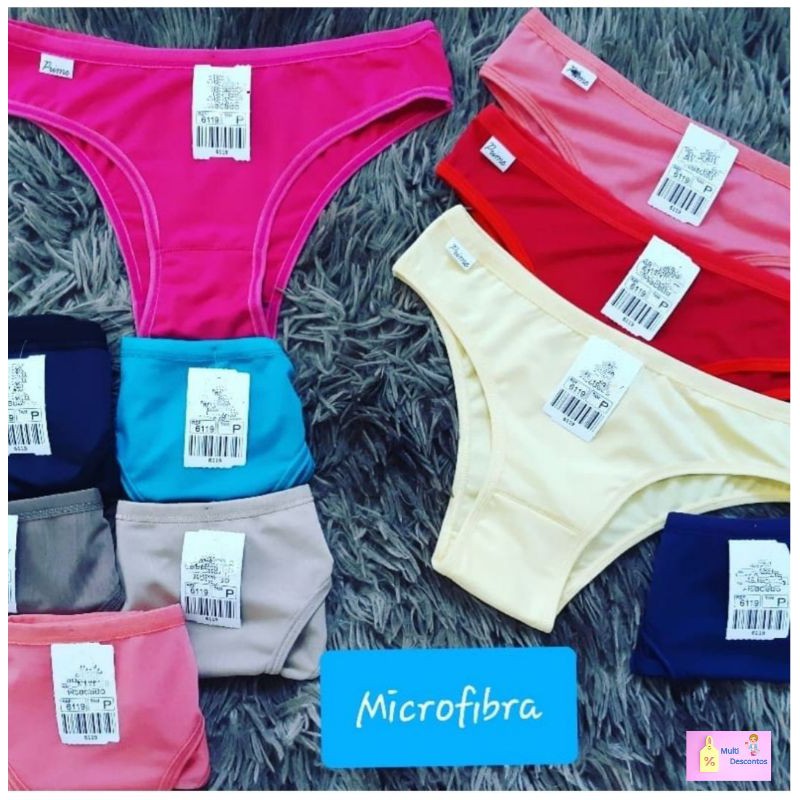 Kit 5 Calcinhas microfibra, Forro 100% algodão, lingerie roupas feminina