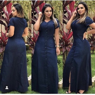 vestido feminino jeans longo moda evangélica P M G GG