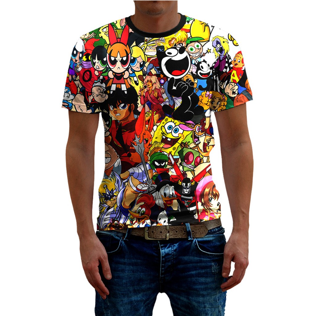 Camisa Masculina Adulta - Cartoon Mix ok em Oferta na Shopee