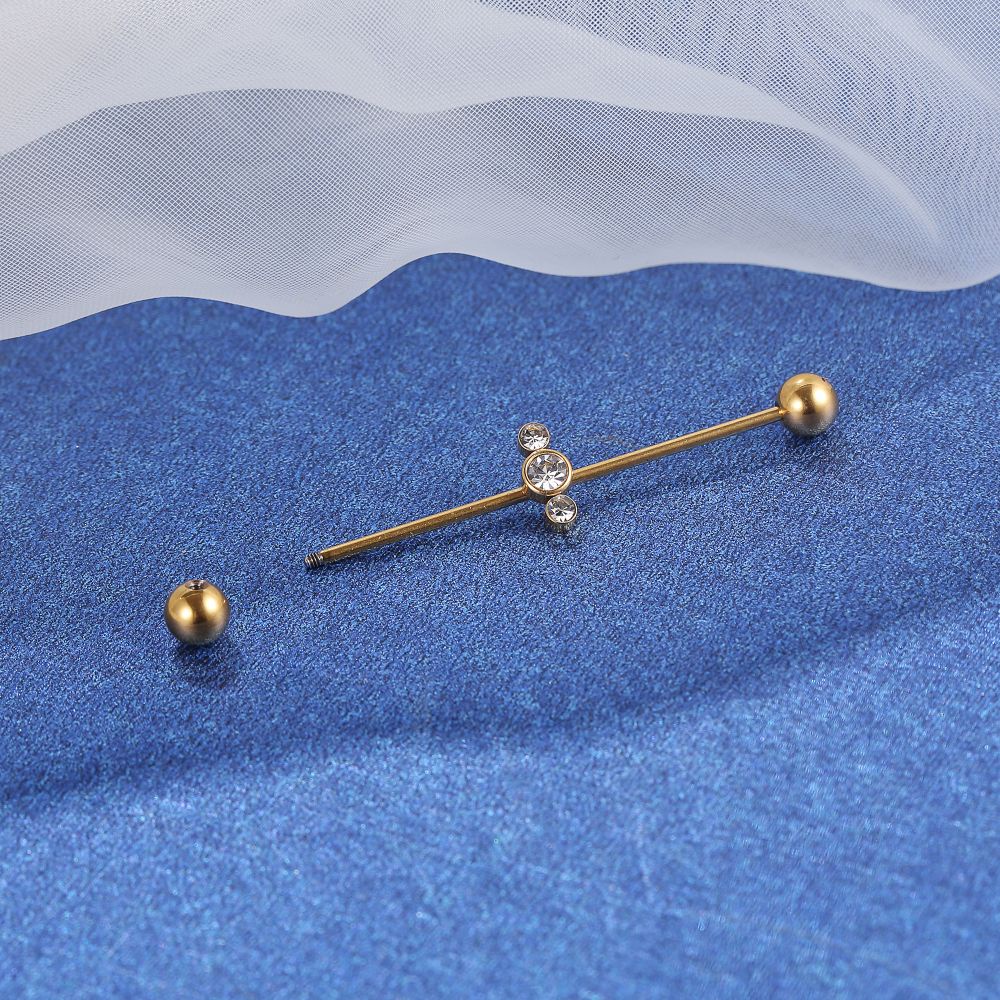 Piercing Transversal Aço Cirurgico Indiano Strass / Orelha - Transversal — imagem 2 de 2