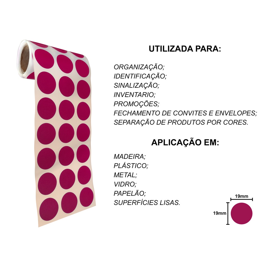 ETIQUETA DE BOLINHA COLORIDA PINK 19mm - 1.000 UND.
