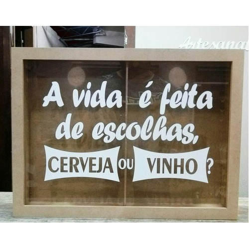 Quadro Rolha Tampinhas Cofre Duplo 30x40 Com acrílico E Adesivo