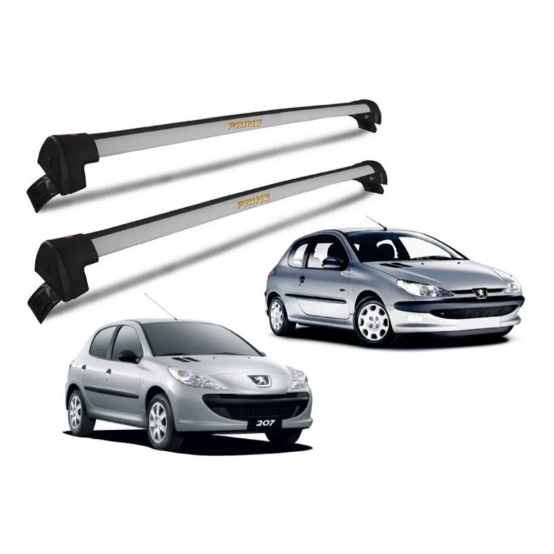 Rack de Teto Bagageiro Pegeout 206 Hatch 4 portas 1998 até 2010 Esportivo Alumínio PRATA ou PRETO