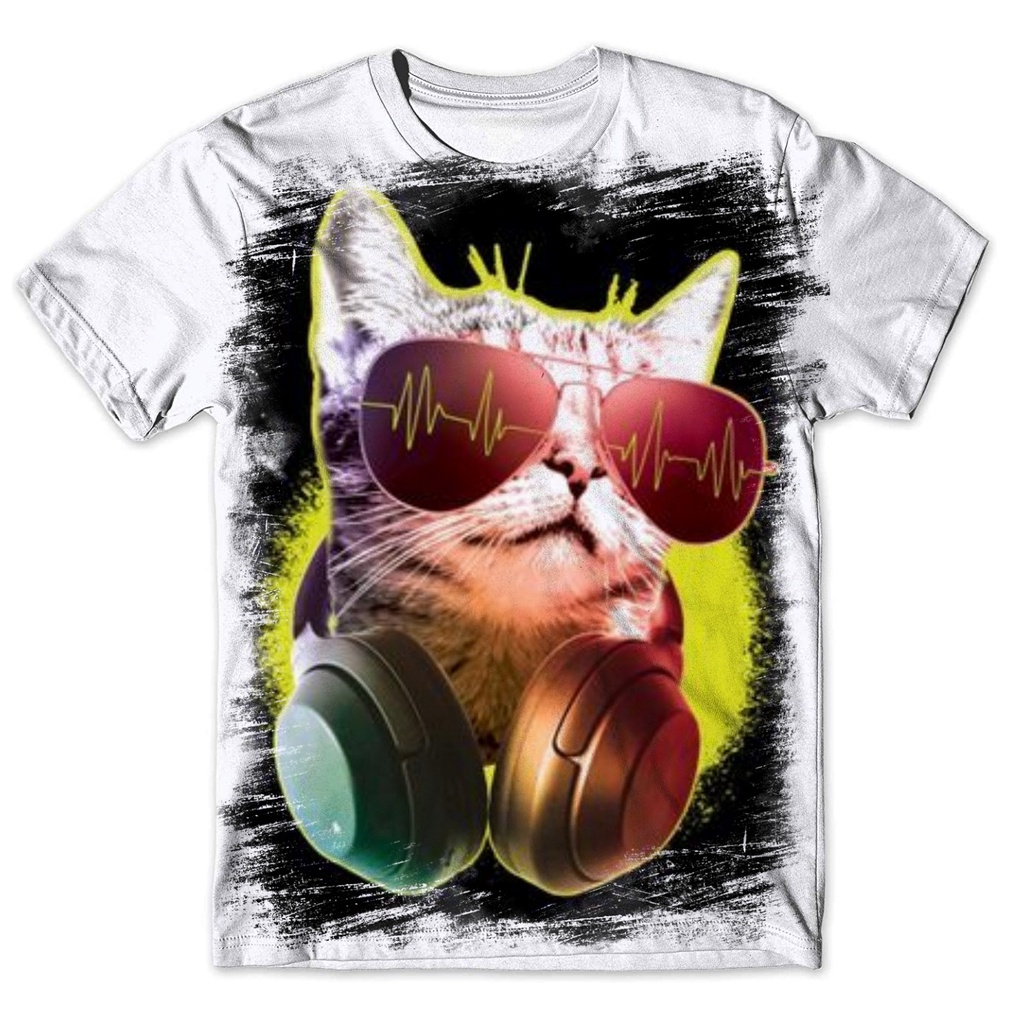Camiseta Masculina Gato óculos Fone Dj Musica 04 - Decora
