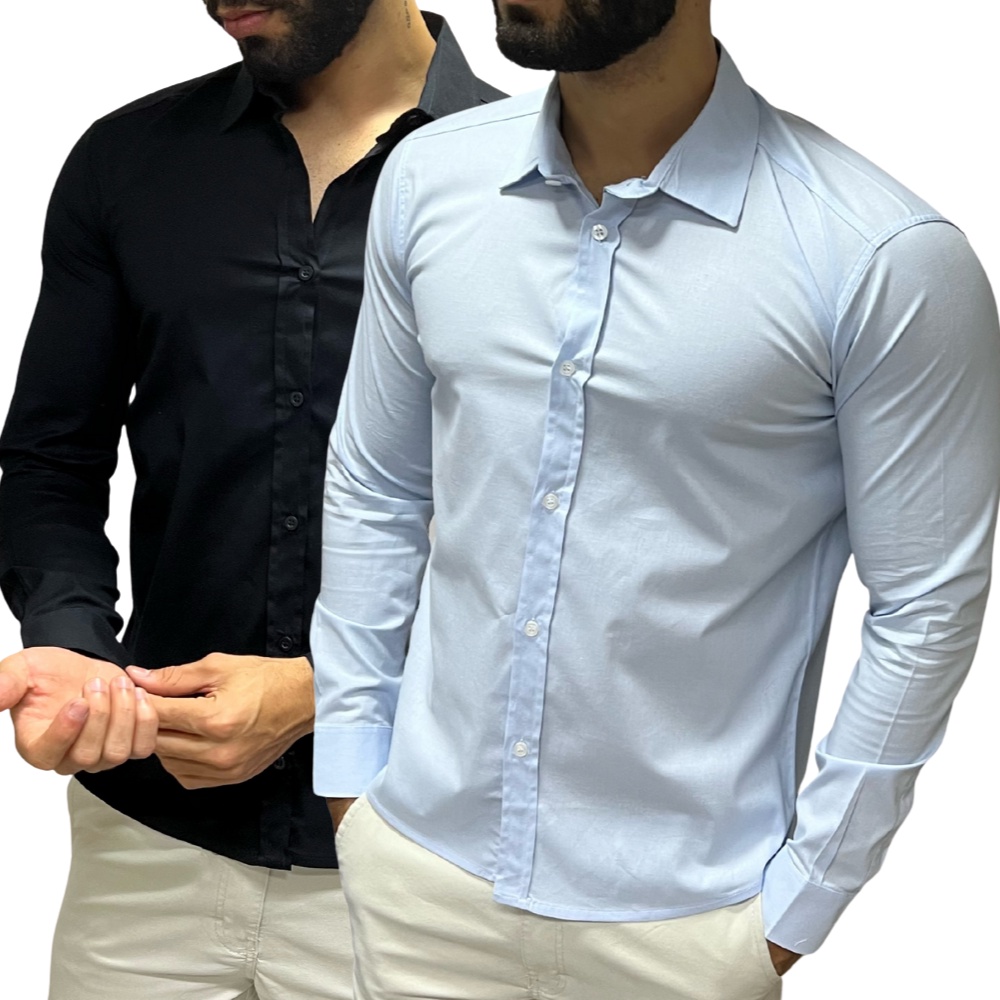 Kit 2 Camisa Masculina Social Manga Longa Camisa Social Masculina Com Algodão Camiseta Social Slim Fit