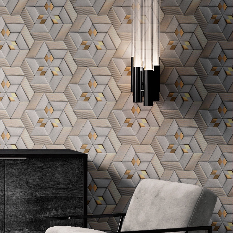 Papel De Parede 3d Dourado Cinza Geometrico Rolo Autocolante 4,00 mts em Oferta na Shopee