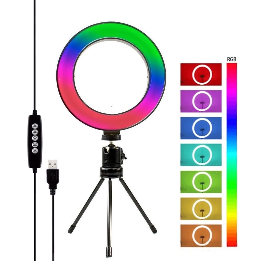 Ring Light de Mesa 6 Polegadas + Tripé De 16 Cm Blogueira Portátil Luminária De Led