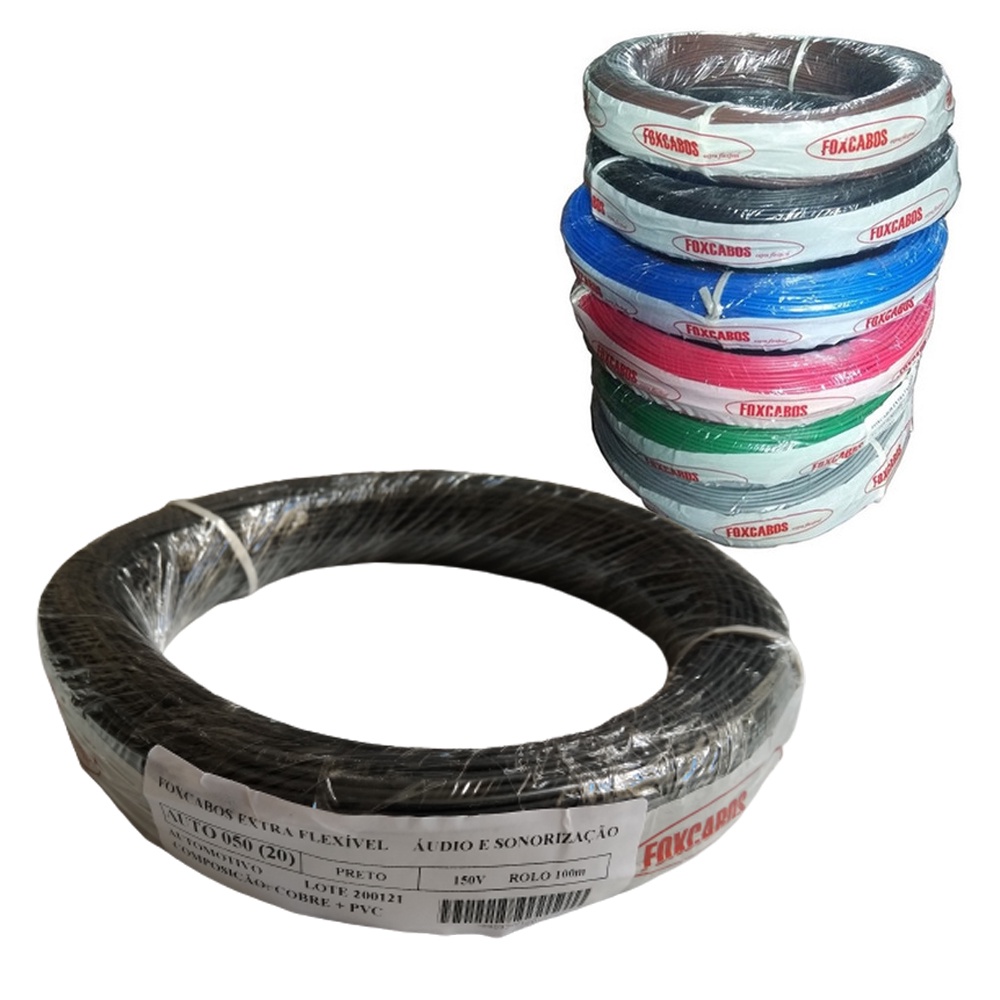Fio Cabinho 0,50mm Cabo 100 Metros 0,50 Mm Puro Cobre Flexível Fox Cabos Para Alarme som Automotivo em Oferta na Shopee
