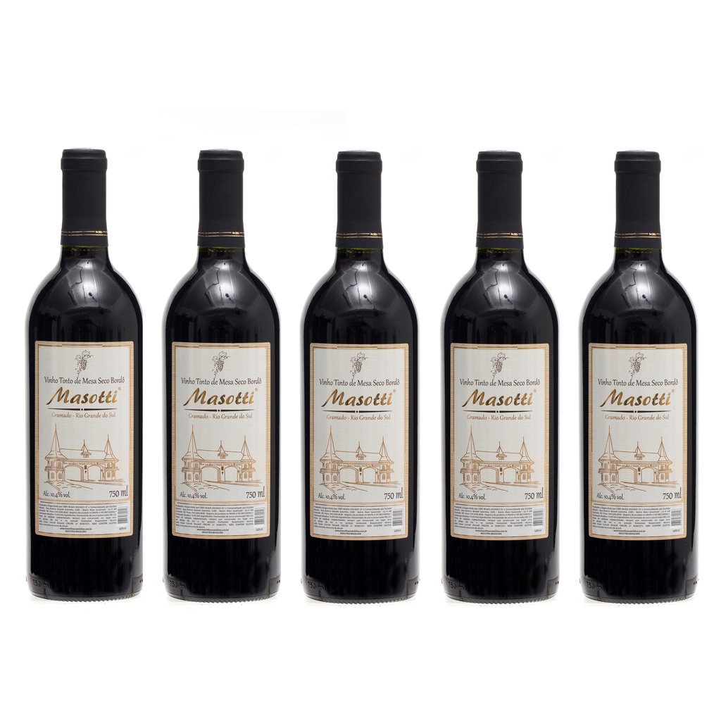 Vinho Tinto Seco Bordô Masotti 750ml Kit 5 unid