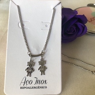 Colar Aço Inoxidável com pingente Menina menino em Oferta na Shopee